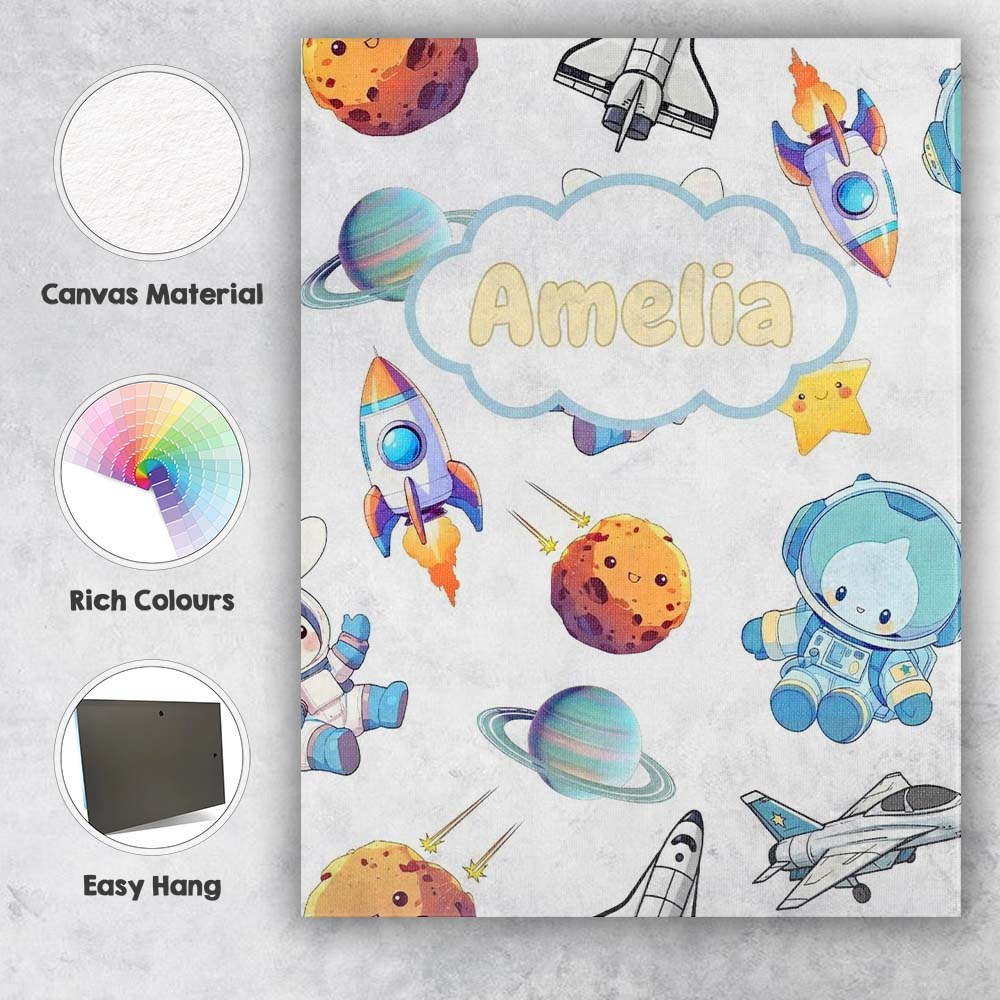 Personalised Name Bunny Astronaut Cat Space Custom  Bespoke Interior Contemporary Canvas Wall Art Print Decor Picture Ready to Hang