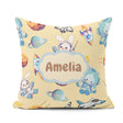 Custom Name Bunny Cat Space Rockets Planets Stars Seamless Beige Square Filled Cushion Throw Pillow Sofa Bed Home Decor Zip Washable UK Made