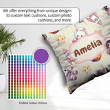Custom Name Cat Astronaut Girl Rockets Stars Seamless Background Square Filled Cushion Throw Pillow Sofa Bed Home Decor Zip Washable UK Made