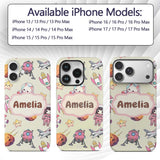 Cat Astronaut Girl Rockets Stars Space Seamless Custom Name Protective Phone Case Mobile Cover Durable Everyday Smartphone Shock Resistant