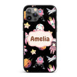 Cat Astronaut Girl Rockets Stars Space Seamless Custom Name Protective Phone Case Mobile Cover Durable Everyday Smartphone Shock Resistant