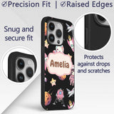 Cat Astronaut Girl Rockets Stars Space Seamless Custom Name Protective Phone Case Mobile Cover Durable Everyday Smartphone Shock Resistant