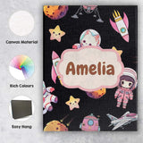 Personalised Name Cat Astronaut Girl Custom Premium Decorative Design Modern Room Accent Canvas Wall Art Print Decor Picture Ready to Hang