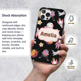 Cat Astronaut Girl Rockets Stars Space Seamless Custom Name Protective Phone Case Mobile Cover Durable Everyday Smartphone Shock Resistant