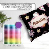 Custom Name Cat Astronaut Girl Rockets Stars Seamless Background Square Filled Cushion Throw Pillow Sofa Bed Home Decor Zip Washable UK Made