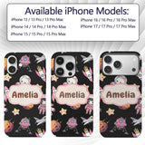 Cat Astronaut Girl Rockets Stars Space Seamless Custom Name Protective Phone Case Mobile Cover Durable Everyday Smartphone Shock Resistant