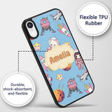 Cat Astronaut Girl Rockets Stars Space Seamless Custom Name Protective Phone Case Mobile Cover Durable Everyday Smartphone Shock Resistant