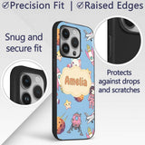 Cat Astronaut Girl Rockets Stars Space Seamless Custom Name Protective Phone Case Mobile Cover Durable Everyday Smartphone Shock Resistant