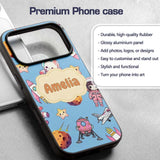 Cat Astronaut Girl Rockets Stars Space Seamless Custom Name Protective Phone Case Mobile Cover Durable Everyday Smartphone Shock Resistant
