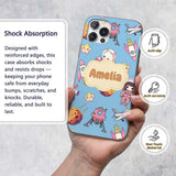 Cat Astronaut Girl Rockets Stars Space Seamless Custom Name Protective Phone Case Mobile Cover Durable Everyday Smartphone Shock Resistant