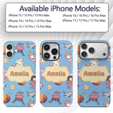 Cat Astronaut Girl Rockets Stars Space Seamless Custom Name Protective Phone Case Mobile Cover Durable Everyday Smartphone Shock Resistant
