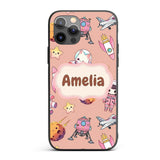 Cat Astronaut Girl Rockets Stars Space Seamless Custom Name Protective Phone Case Mobile Cover Durable Everyday Smartphone Shock Resistant