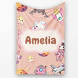 Cat Astronaut Girl Rockets Stars Space Seamless Peach Background  Personalised Custom Name Super Soft Fleece Blanket Bed Sofa Throw