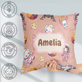 Custom Name Cat Astronaut Girl Rockets Stars Seamless Background Square Filled Cushion Throw Pillow Sofa Bed Home Decor Zip Washable UK Made