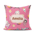Custom Name Cat Astronaut Girl Rockets Stars Space Seamless Pink Square Filled Cushion Throw Pillow Sofa Bed Home Decor Zip Washable UK Made