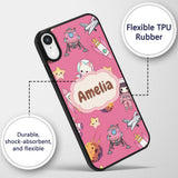 Cat Astronaut Girl Rockets Stars Space Seamless Custom Name Protective Phone Case Mobile Cover Durable Everyday Smartphone Shock Resistant