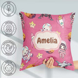 Custom Name Cat Astronaut Girl Rockets Stars Space Seamless Pink Square Filled Cushion Throw Pillow Sofa Bed Home Decor Zip Washable UK Made