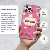 Cat Astronaut Girl Rockets Stars Space Seamless Custom Name Protective Phone Case Mobile Cover Durable Everyday Smartphone Shock Resistant