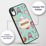 Cat Astronaut Girl Rockets Stars Space Seamless Custom Name Protective Phone Case Mobile Cover Durable Everyday Smartphone Shock Resistant