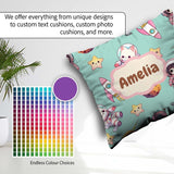 Custom Name Cat Astronaut Girl Rockets Stars Space Seamless Mint Square Filled Cushion Throw Pillow Sofa Bed Home Decor Zip Washable UK Made