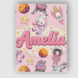 Personalised Name Cat Astronaut Girl Custom Premium Decorative Design Modern Room Accent Canvas Wall Art Print Decor Picture Ready to Hang