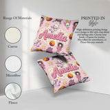 Custom Name Cat Astronaut Girl Rockets Stars Space Seamless Pink Square Filled Cushion Throw Pillow Sofa Bed Home Decor Zip Washable UK Made