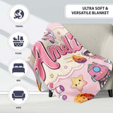 Cat Astronaut Girl Rockets Stars Space Seamless Light Pink  Personalised Custom Name Super Soft Fleece Blanket Bed Sofa Throw