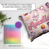 Custom Name Cat Astronaut Girl Rockets Stars Space Seamless Pink Square Filled Cushion Throw Pillow Sofa Bed Home Decor Zip Washable UK Made