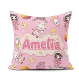 Custom Name Cat Astronaut Girl Rockets Stars Space Seamless Dark Square Filled Cushion Throw Pillow Sofa Bed Home Decor Zip Washable UK Made