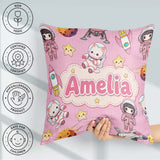 Custom Name Cat Astronaut Girl Rockets Stars Space Seamless Dark Square Filled Cushion Throw Pillow Sofa Bed Home Decor Zip Washable UK Made