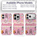 Cat Astronaut Girl Rockets Stars Space Seamless Custom Name Protective Phone Case Mobile Cover Durable Everyday Smartphone Shock Resistant