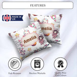 Custom Name Cat Astronaut Girl Rockets Stars Space Seamless Grey Square Filled Cushion Throw Pillow Sofa Bed Home Decor Zip Washable UK Made