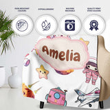 Cat Astronaut Girl Rockets Stars Space Seamless Grey Background  Personalised Custom Name Super Soft Fleece Blanket Bed Sofa Throw