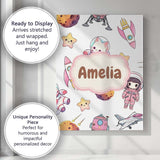 Personalised Name Cat Astronaut Girl Custom Premium Decorative Design Modern Room Accent Canvas Wall Art Print Decor Picture Ready to Hang