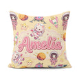 Custom Name Cat Astronaut Girl Rockets Stars Seamless Background Square Filled Cushion Throw Pillow Sofa Bed Home Decor Zip Washable UK Made
