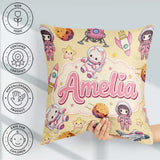 Custom Name Cat Astronaut Girl Rockets Stars Seamless Background Square Filled Cushion Throw Pillow Sofa Bed Home Decor Zip Washable UK Made