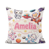 Custom Name Space Animals Astronaut Dog Bunny UFO Stars Seamless Square Filled Cushion Throw Pillow Sofa Bed Home Decor Zip Washable UK Made