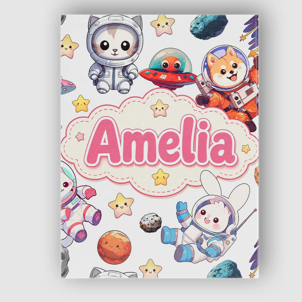 Personalised Name Space Animals Astronaut Custom  Unique Gift Idea Elegant Feature Canvas Wall Art Print Decor Picture Ready to Hang