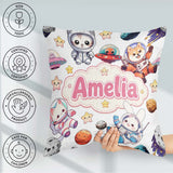 Custom Name Space Animals Astronaut Dog Bunny UFO Stars Seamless Square Filled Cushion Throw Pillow Sofa Bed Home Decor Zip Washable UK Made