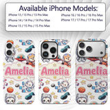 Space Animals Astronaut Dog Bunny Printed Design Custom Name Protective Phone Case Mobile Cover Durable Everyday Smartphone Shock Resistant
