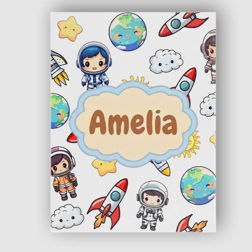Personalised Name Kids Astronaut Rockets Custom  Unique Gift Idea Elegant Feature Canvas Wall Art Print Decor Picture Ready to Hang