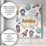 Personalised Name Kids Astronaut Rockets Custom  Unique Gift Idea Elegant Feature Canvas Wall Art Print Decor Picture Ready to Hang