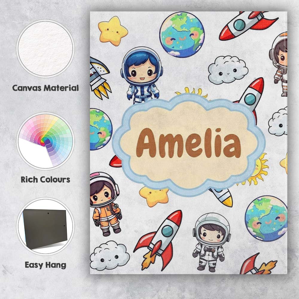 Personalised Name Kids Astronaut Rockets Custom  Unique Gift Idea Elegant Feature Canvas Wall Art Print Decor Picture Ready to Hang