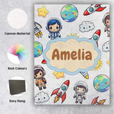 Personalised Name Kids Astronaut Rockets Custom  Unique Gift Idea Elegant Feature Canvas Wall Art Print Decor Picture Ready to Hang