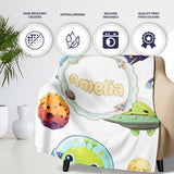 Space Alien Astronaut Planets Meteors UFO Seamless White Background  Personalised Custom Name Super Soft Fleece Blanket Bed Sofa Throw