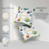 Custom Name Space Alien Astronaut Planets Meteors Seamless White Square Filled Cushion Throw Pillow Sofa Bed Home Decor Zip Washable UK Made