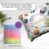 Custom Name Space Alien Astronaut Planets Meteors Seamless White Square Filled Cushion Throw Pillow Sofa Bed Home Decor Zip Washable UK Made