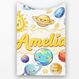 Solar System Planets Sun Stars Space Seamless Soft Grey Background  Personalised Custom Name Super Soft Fleece Blanket Bed Sofa Throw