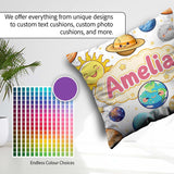 Custom Name Solar System Planets Stars Space Seamless White Name Square Filled Cushion Throw Pillow Sofa Bed Home Decor Zip Washable UK Made