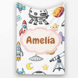 Astronaut Rockets Satellites UFO Space Seamless Light Background  Personalised Custom Name Super Soft Fleece Blanket Bed Sofa Throw